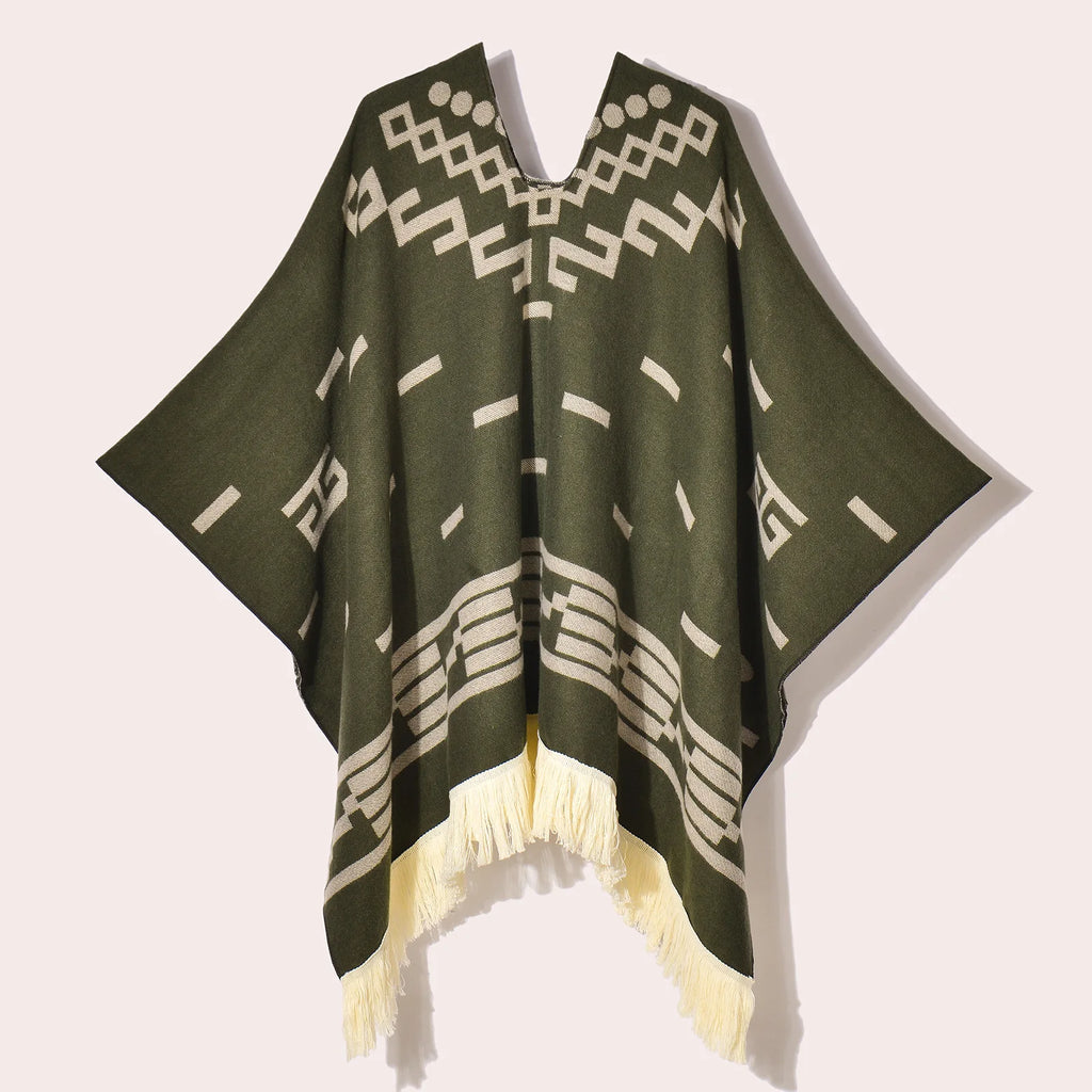 Men's Fringed Knit Poncho Cape