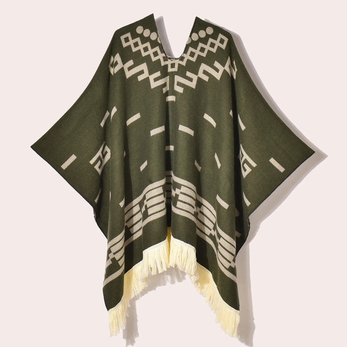 Men's Fringed Knit Poncho Cape