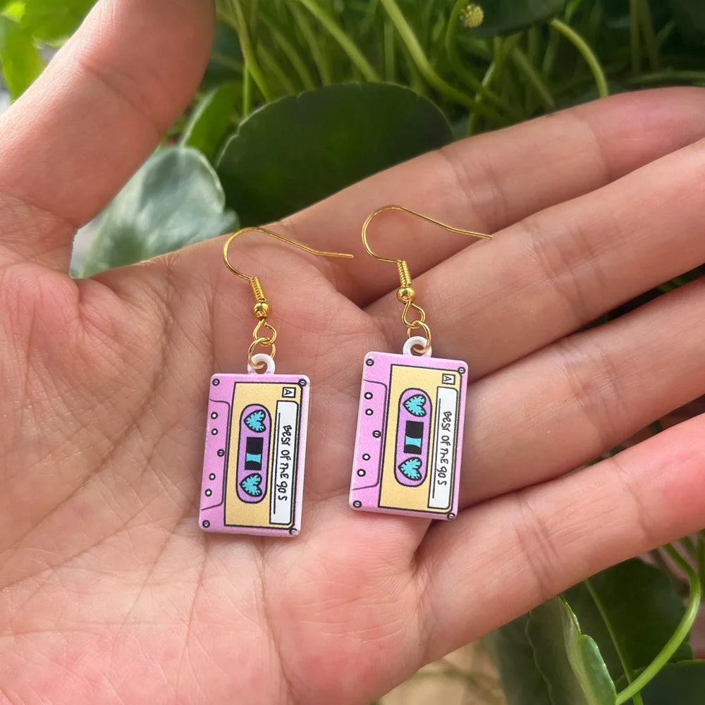 Retro Cassette Tape Dangle Earrings – 90s Music Jewelry