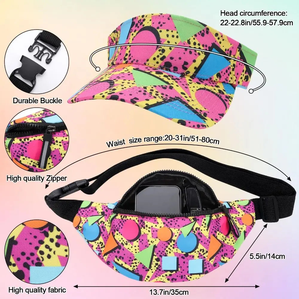 80s 90s Colorful Fanny Pack – Soft Cotton Waist Bag