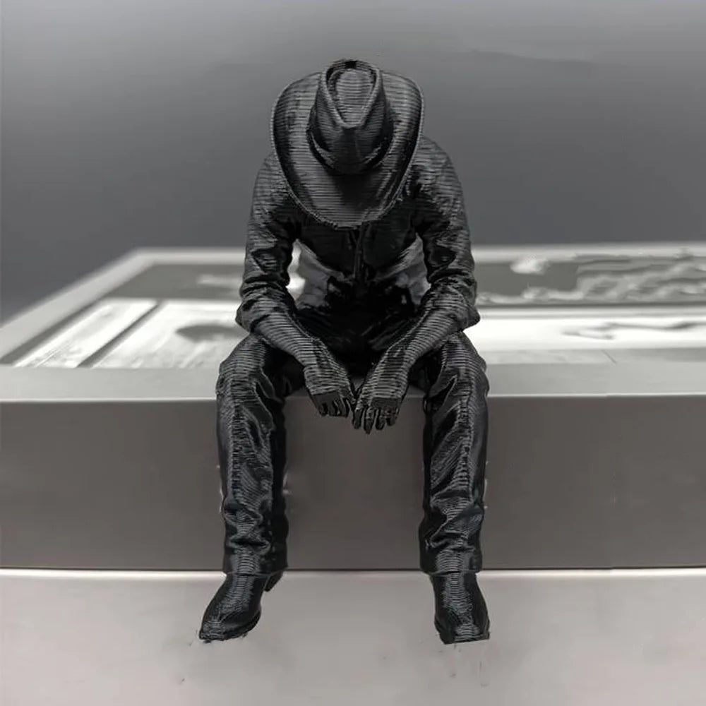 Sad Sitting Cowboy Sculpture – 3D Printed Western Statue