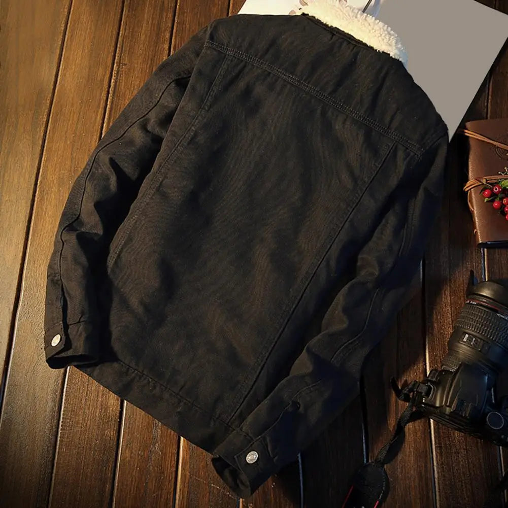 Men's Denim Fleece-Lined Winter Jacket