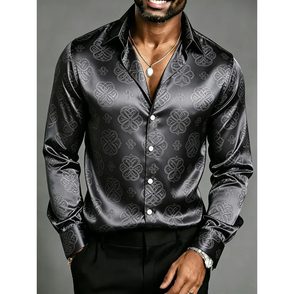 Men's Satin Baroque Shirt – Bold European Lapel Design
