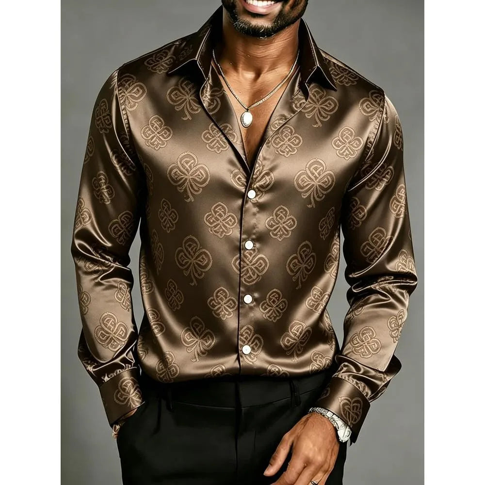 Men's Satin Baroque Shirt – Bold European Lapel Design