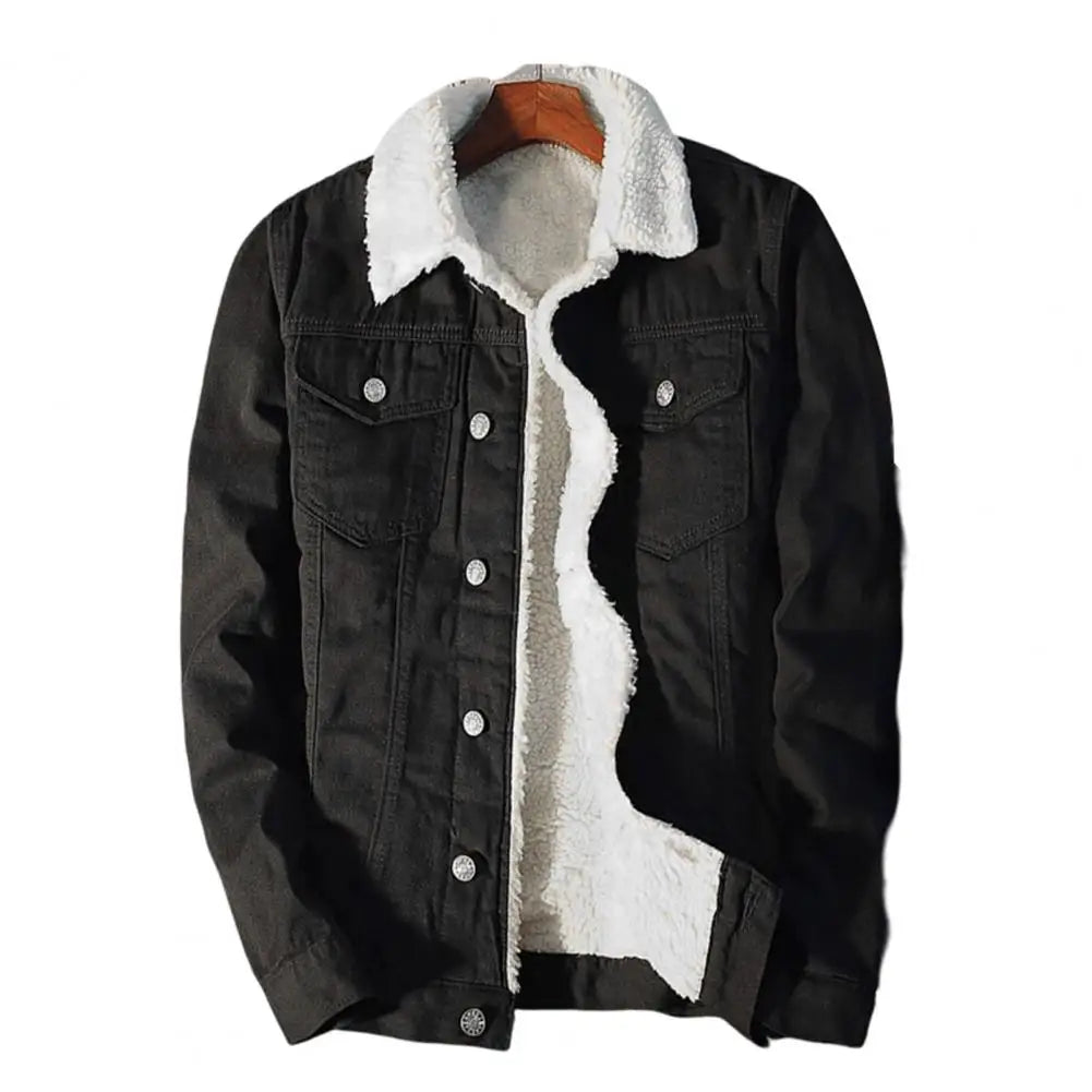 Men's Denim Fleece-Lined Winter Jacket