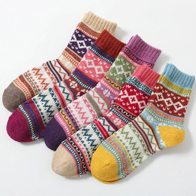 Women's Retro Ethnic Wool Socks (5-Pack)