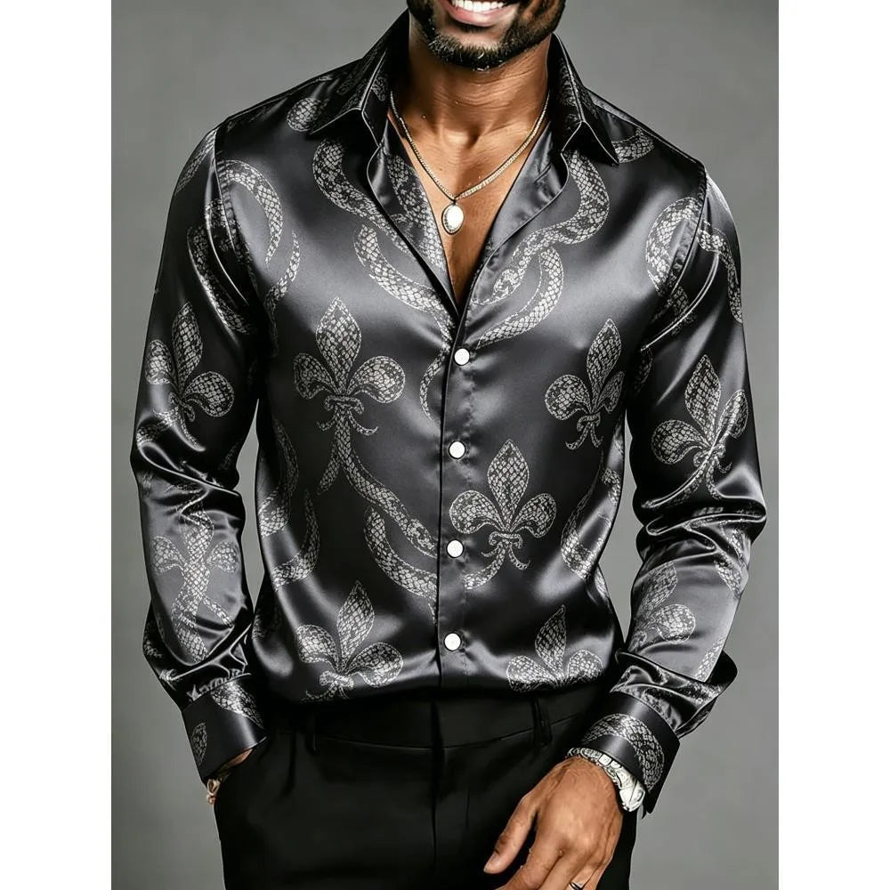 Men's Satin Baroque Shirt – Bold European Lapel Design