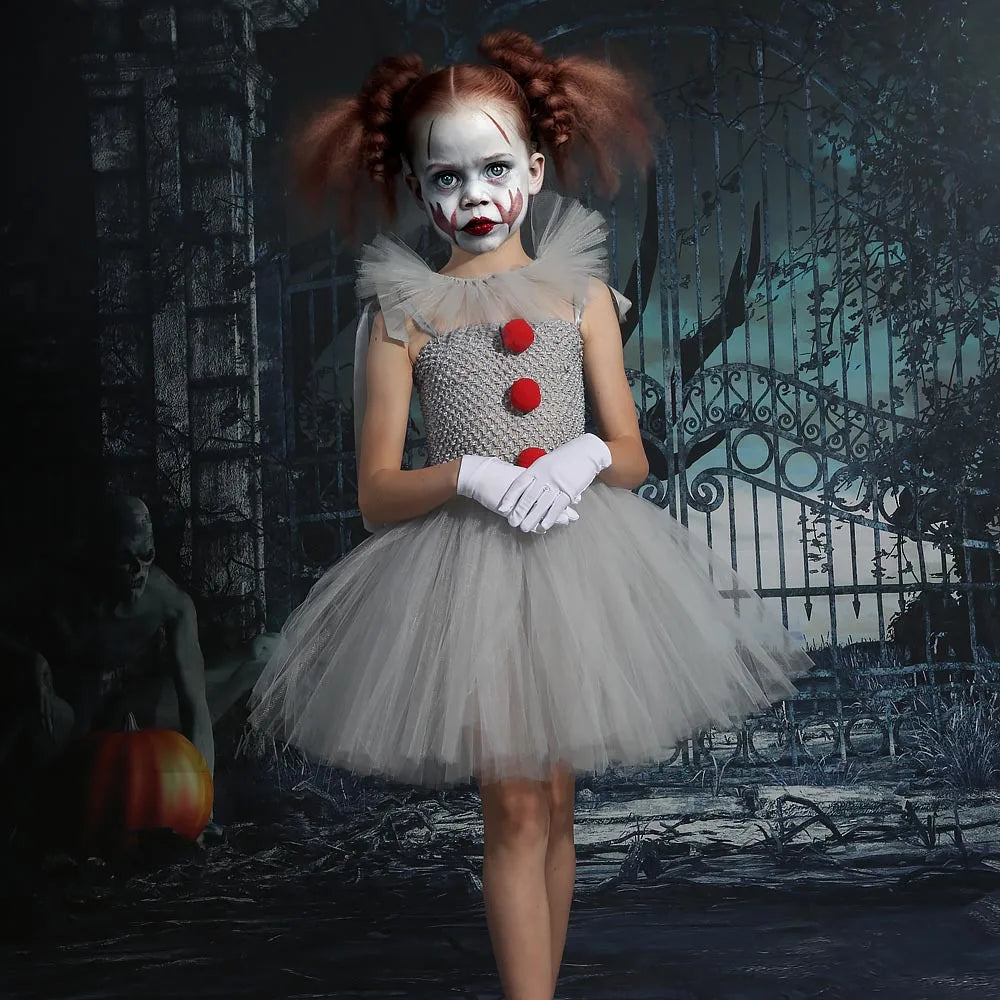 Kids' Grey Clown Halloween Costume Dress