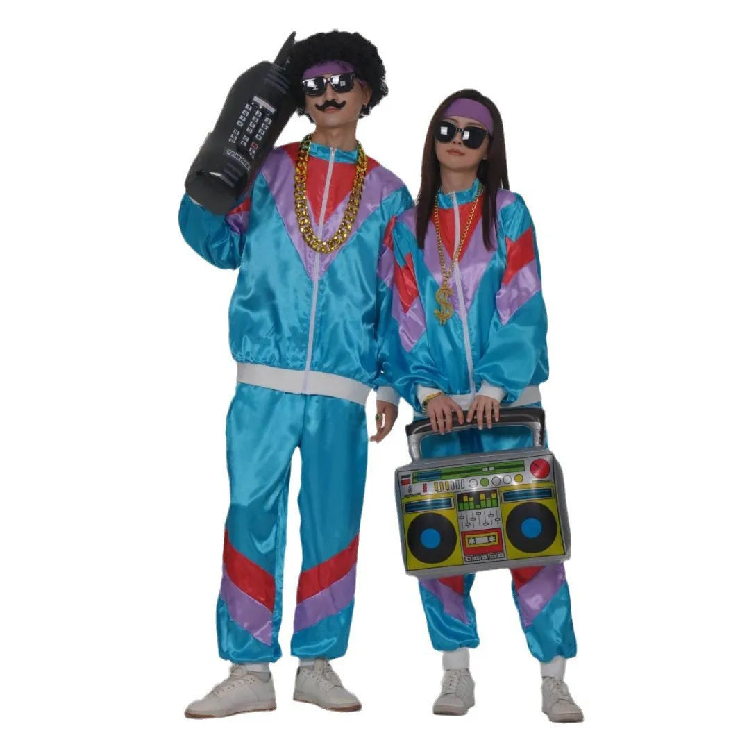 80s Retro Satin Tracksuit – Color Block Jacket & Pants Set (Unisex)
