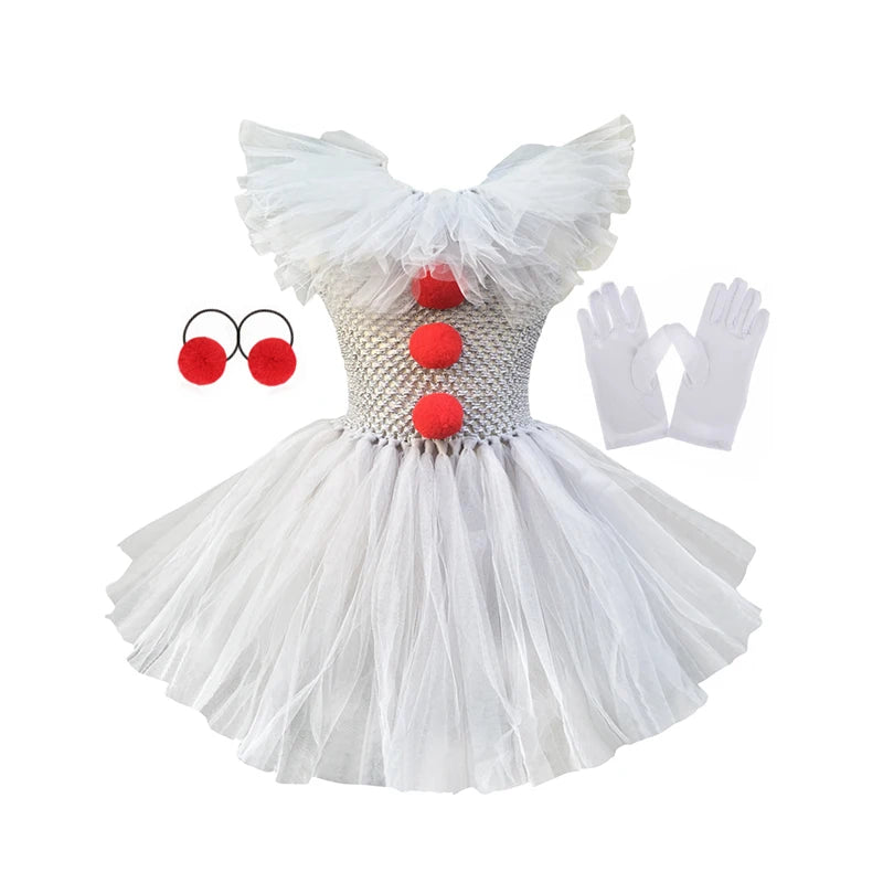 Kids' Grey Clown Halloween Costume Dress