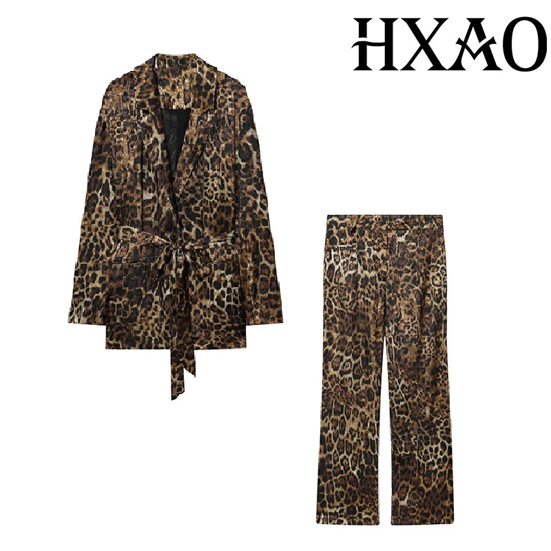 Leopard Print Power Suit – Women's Blazer & High-Waist Pants