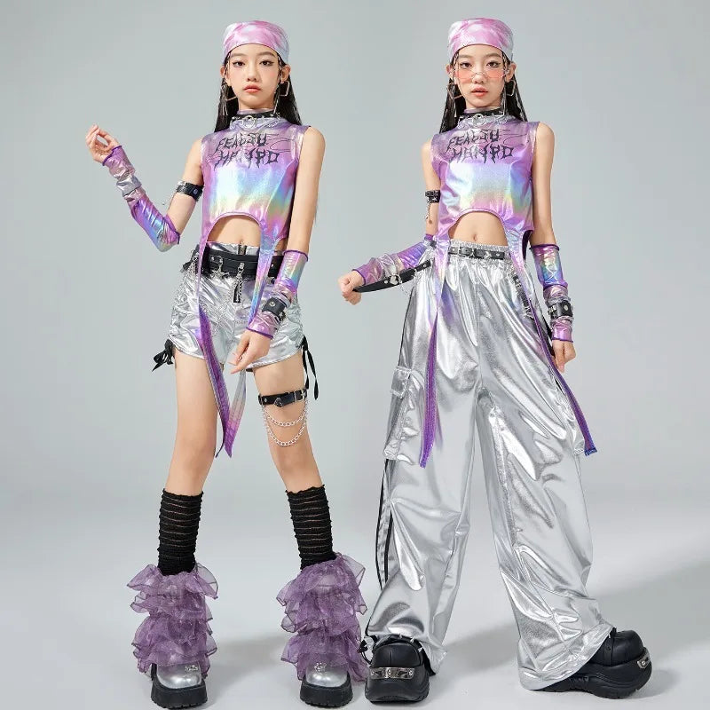 Girls' Hip Hop Crop Top & Cargo Pants Set – Kids Streetwear