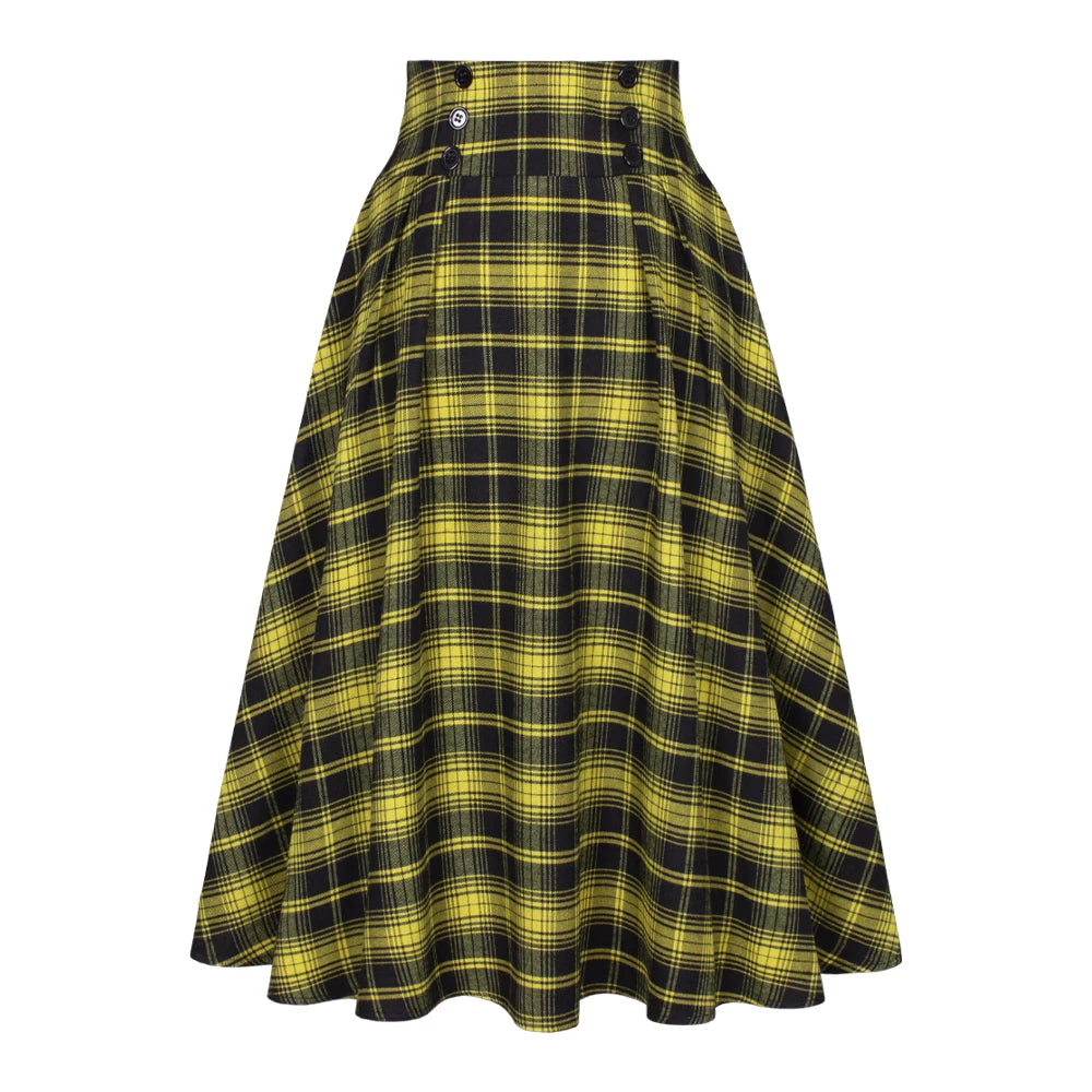 Women's Vintage Plaid Midi Skirt