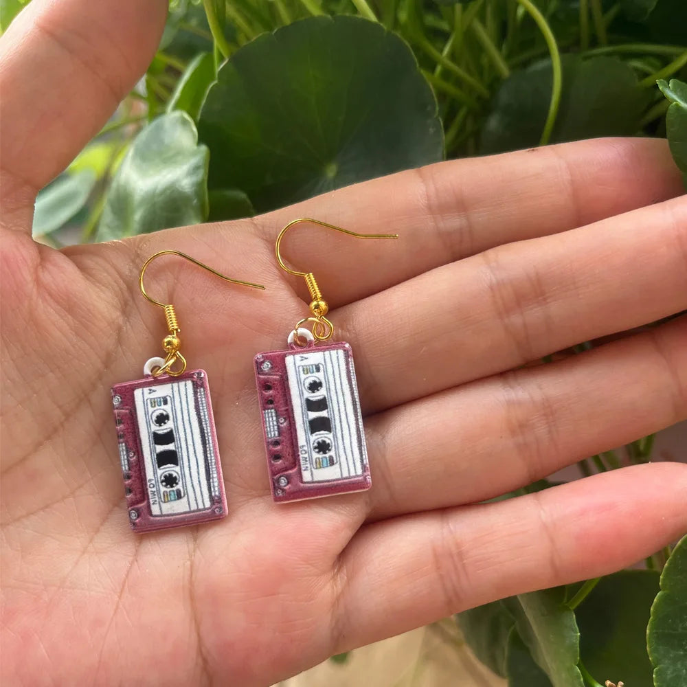 Retro Cassette Tape Dangle Earrings – 90s Music Jewelry