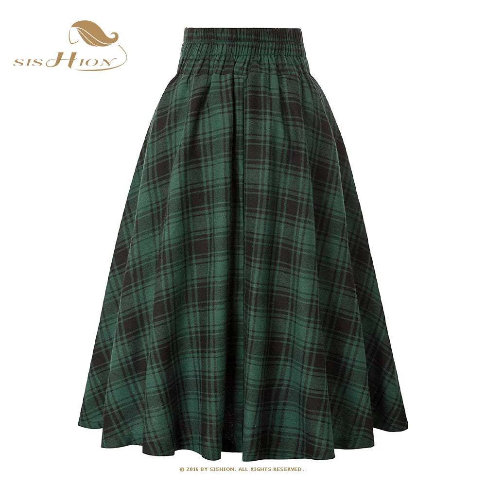 Women's Vintage Plaid Midi Skirt