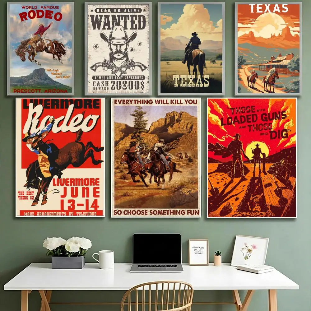 Western Cowboy Retro Poster – Wall Decor