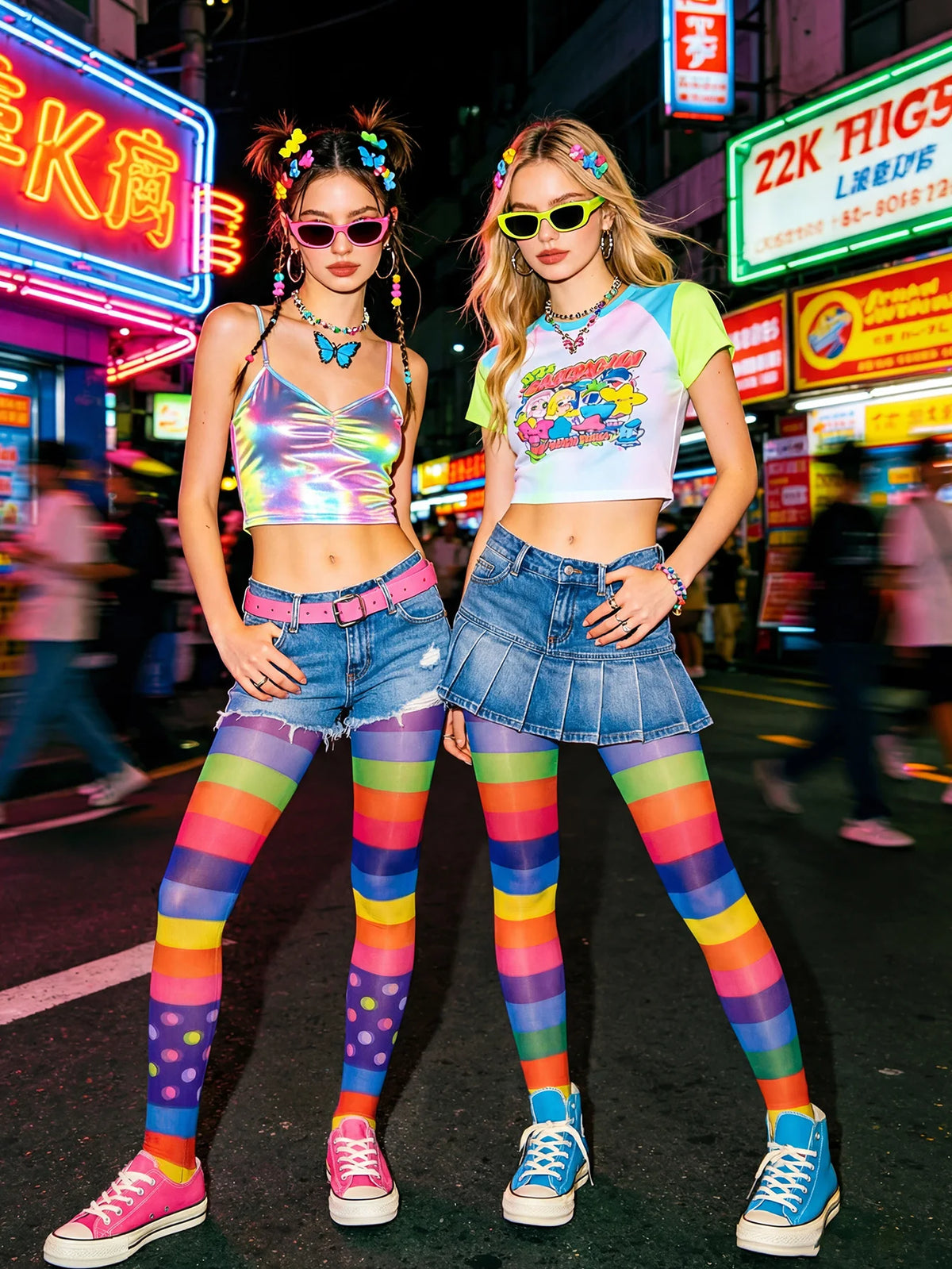 Women's Y2K Rainbow Striped Sheer Tights (2-Pack)