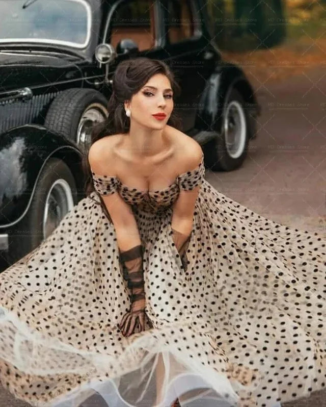 Vintage Tulle Prom Gown – Off-Shoulder Evening Dress