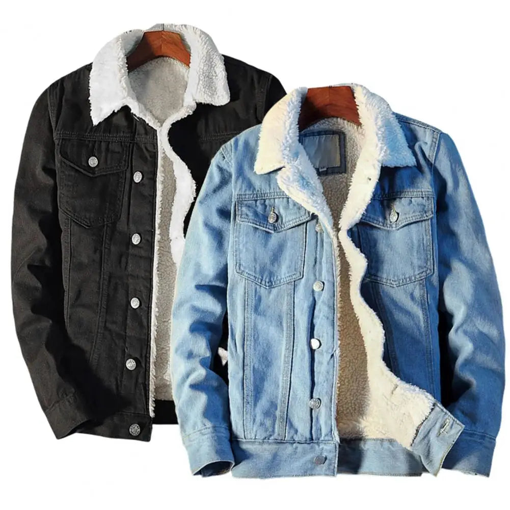 Men's Denim Fleece-Lined Winter Jacket