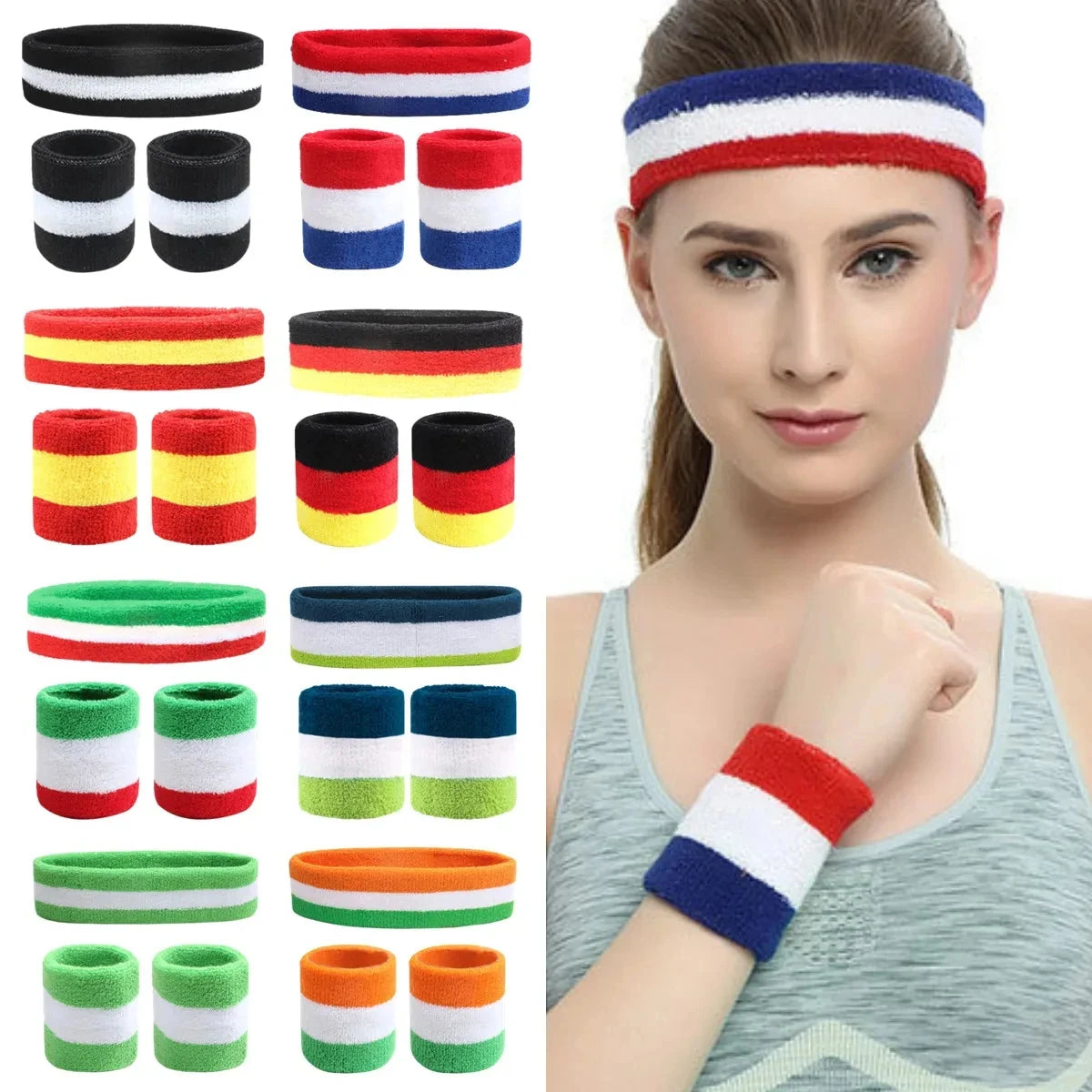 Rainbow Striped Sweatband Set (3-Pack)