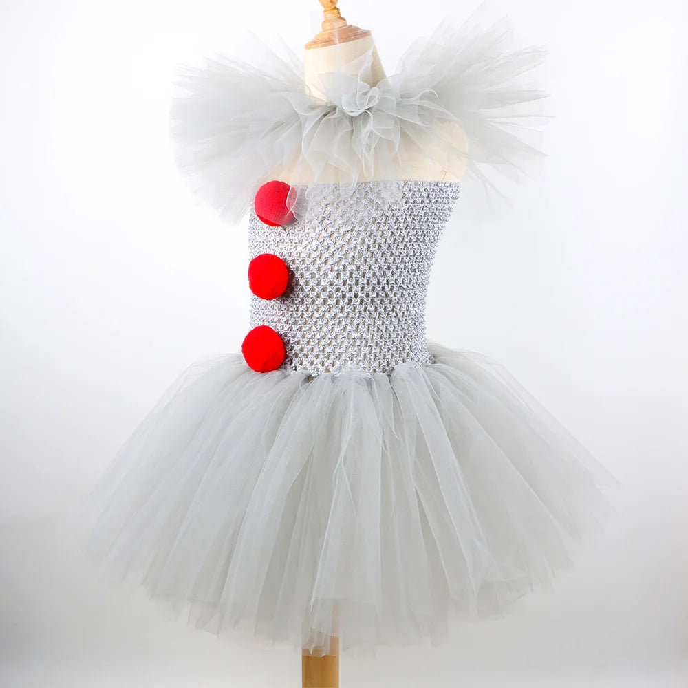 Kids' Grey Clown Halloween Costume Dress