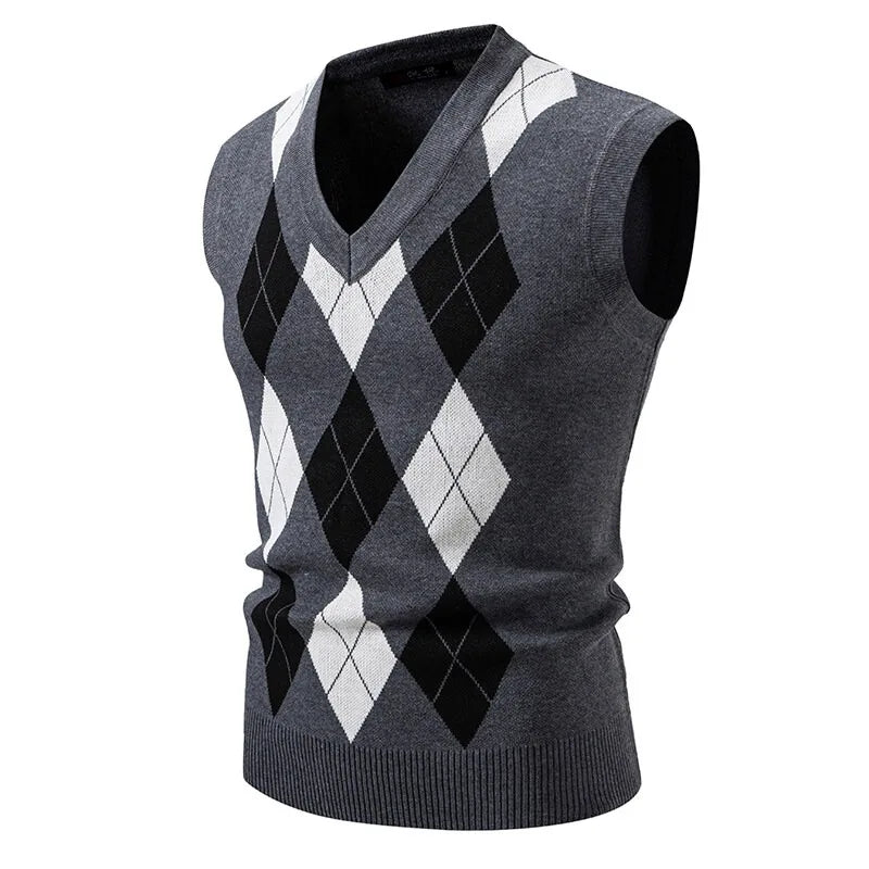Men's Argyle Knit Vest – Sleeveless Sweater