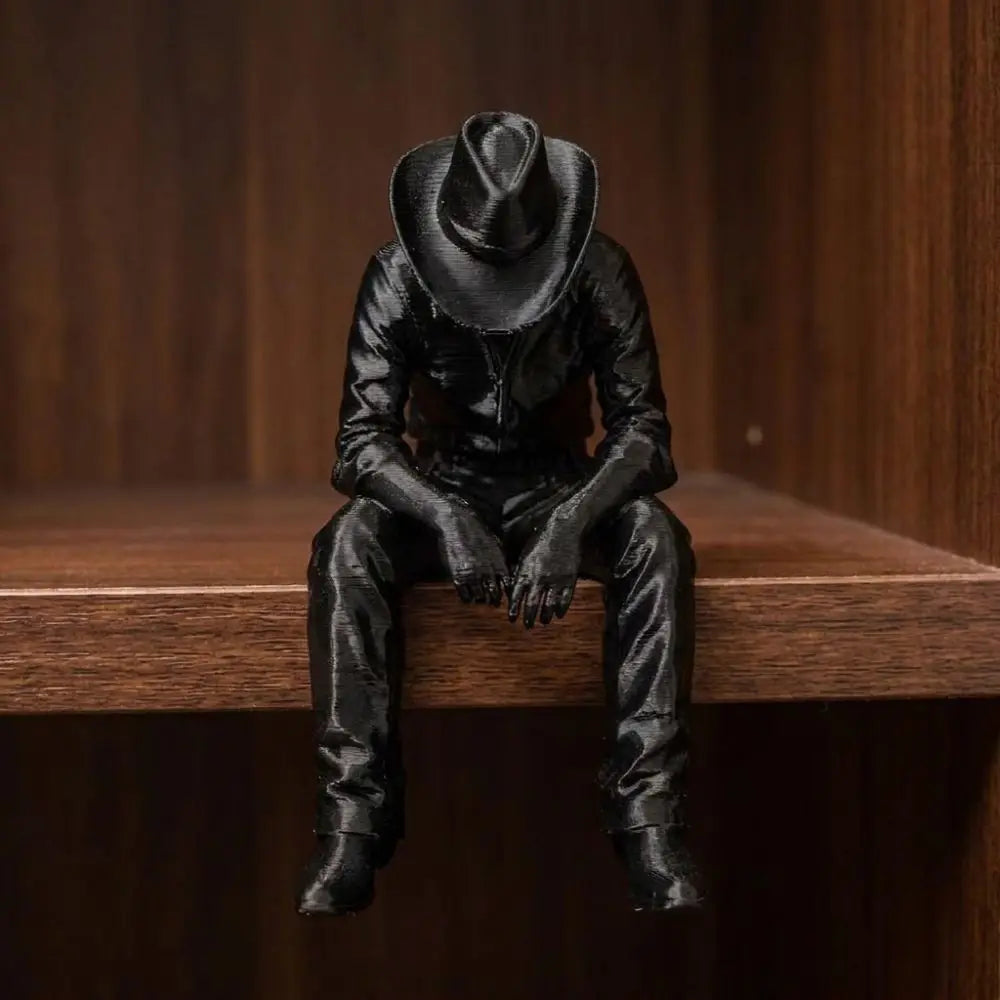 Sad Sitting Cowboy Sculpture – 3D Printed Western Statue