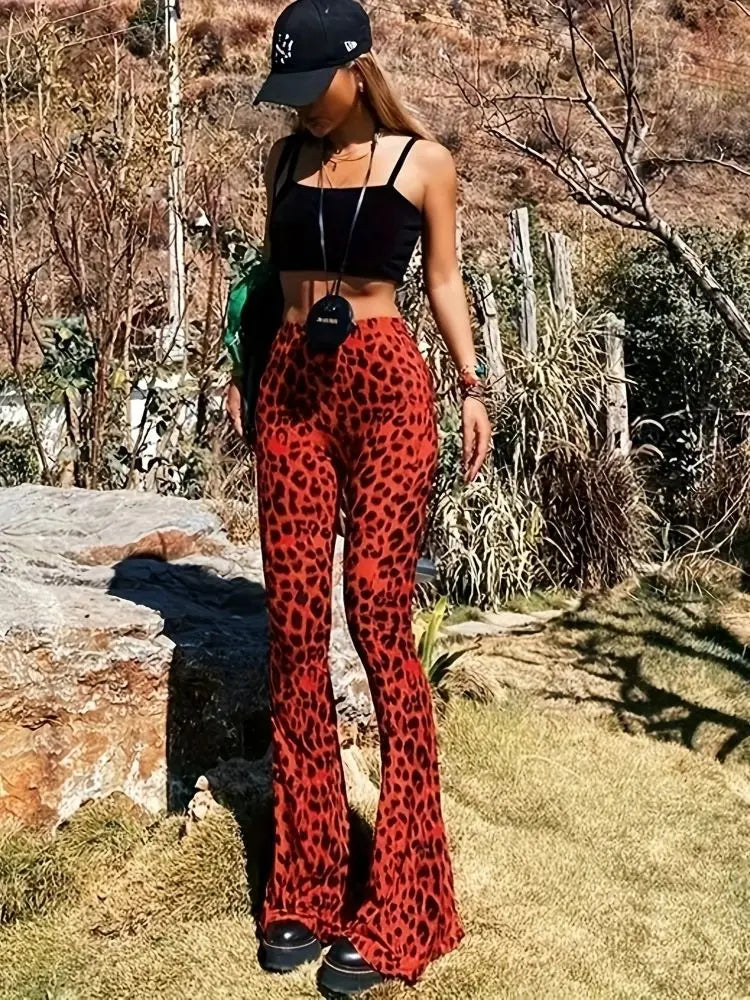 Women's Leopard Print Flare Pants