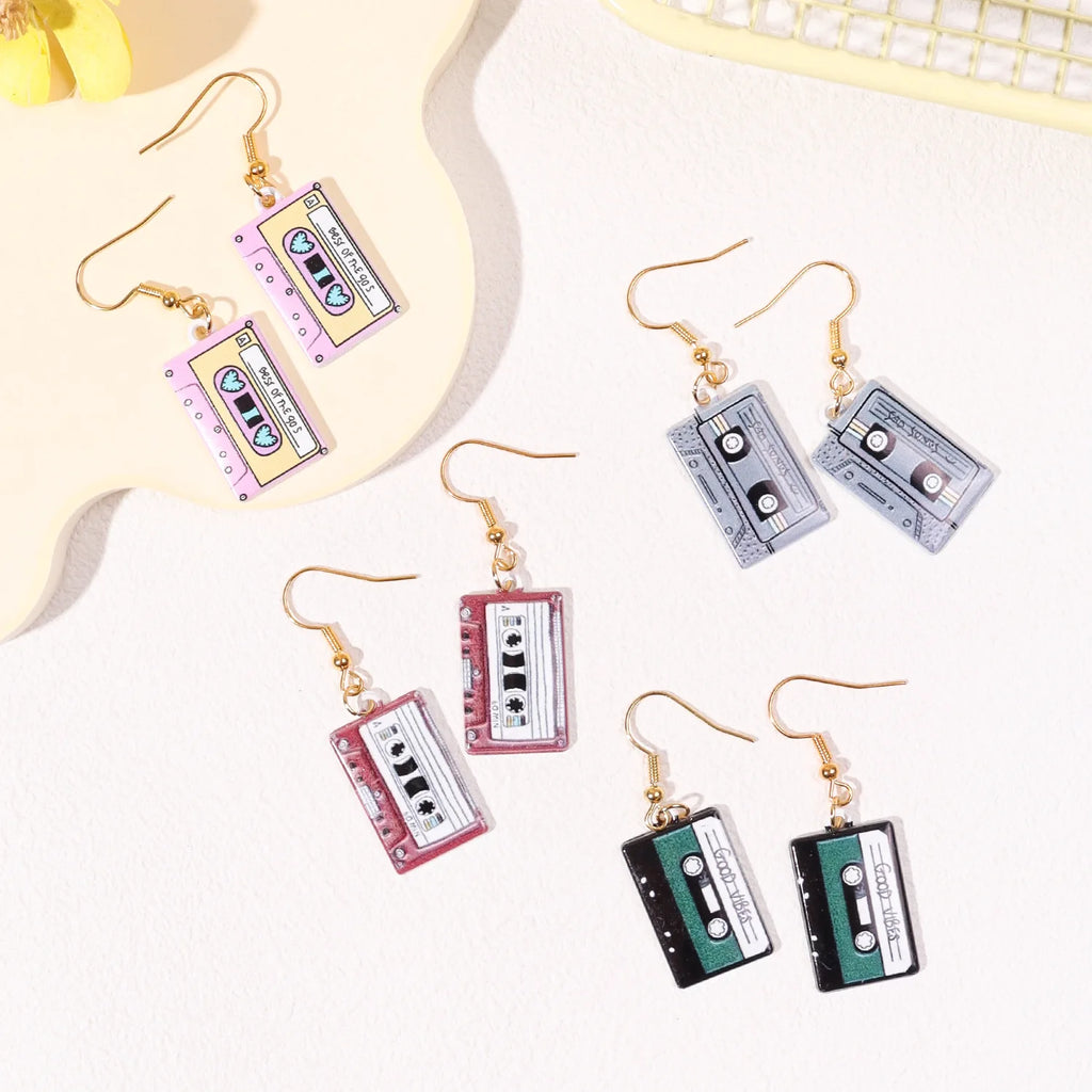 Retro Cassette Tape Dangle Earrings – 90s Music Jewelry