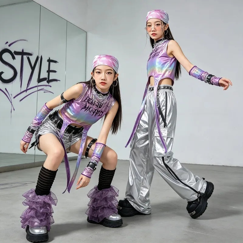 Girls' Hip Hop Crop Top & Cargo Pants Set – Kids Streetwear