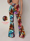 Women's Denim-Print Flare Pants