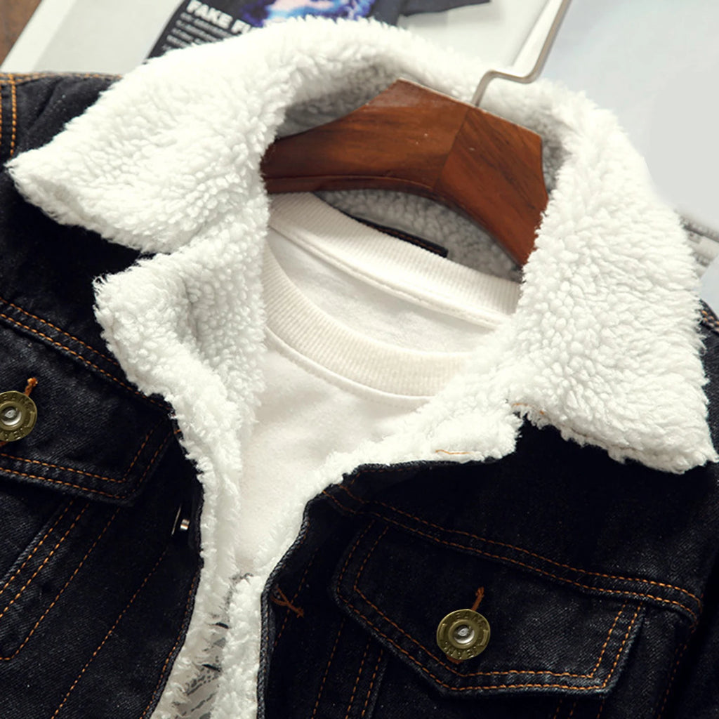 Men's Denim Fleece-Lined Winter Jacket