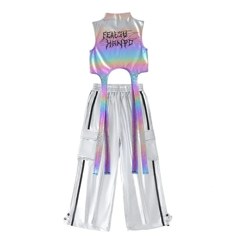 Girls' Hip Hop Crop Top & Cargo Pants Set – Kids Streetwear