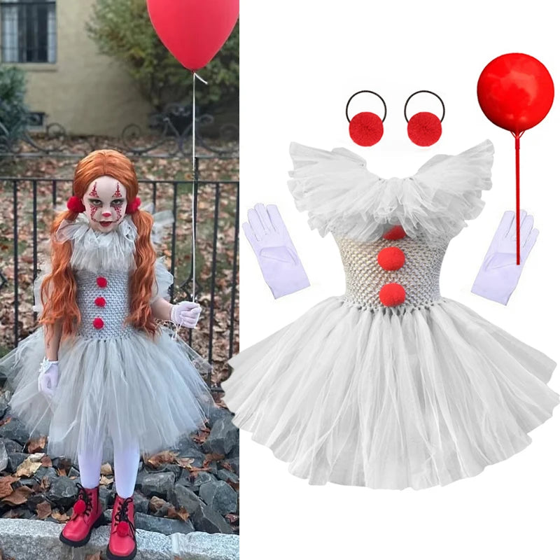Kids' Grey Clown Halloween Costume Dress