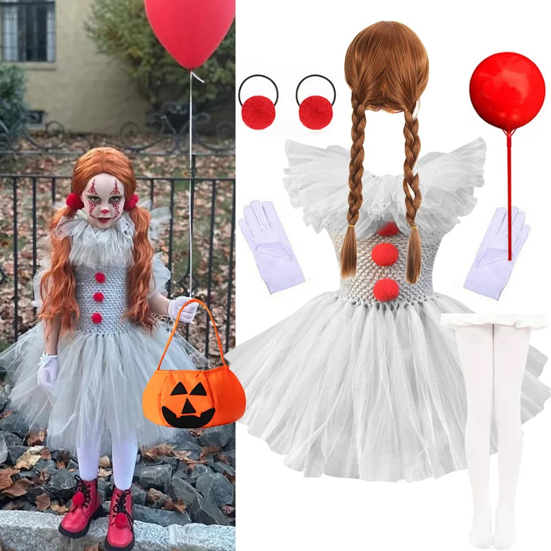 Kids' Grey Clown Halloween Costume Dress