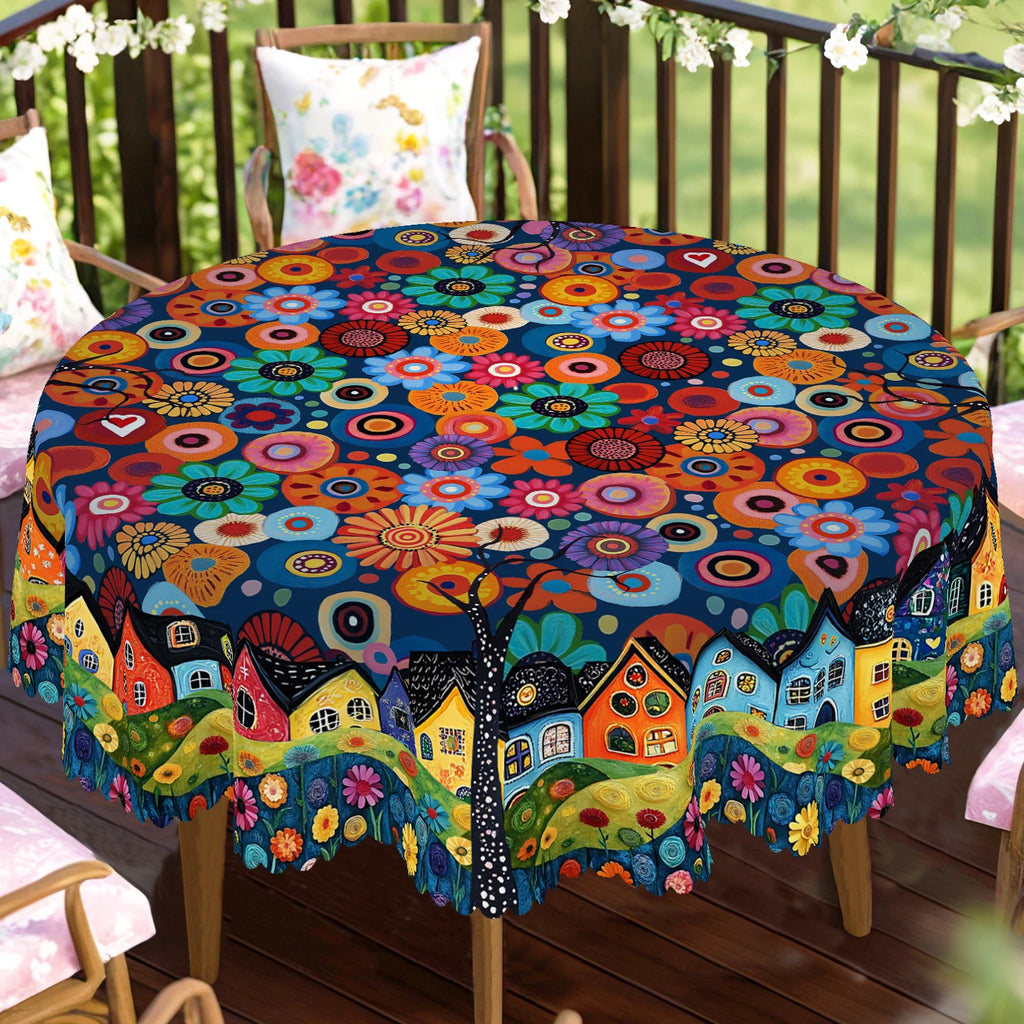Bohemian Floral Tablecloth – Rural Scenery Print