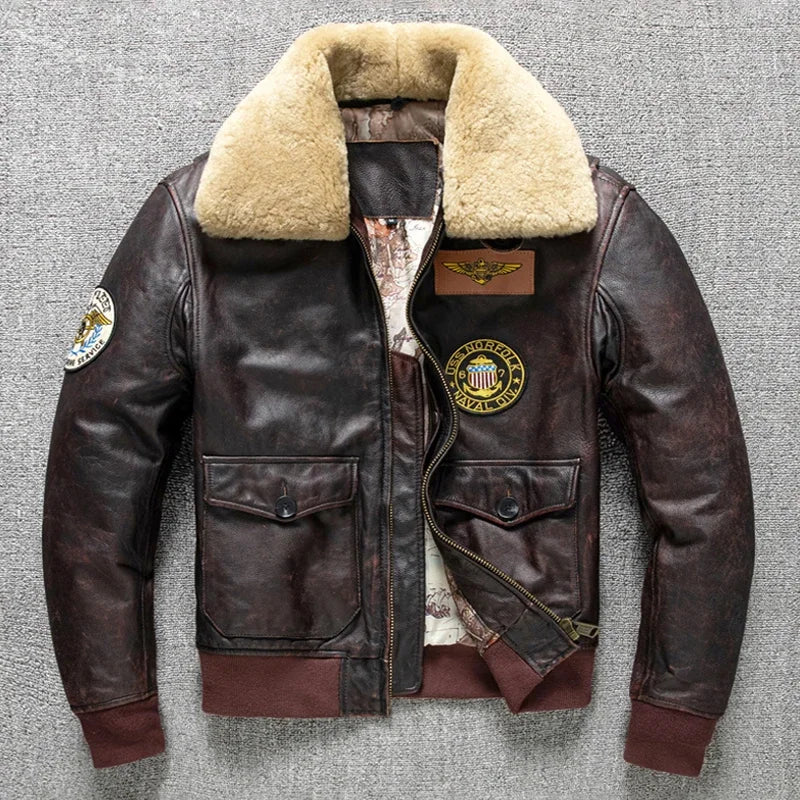 Men's Air Force Flight Jacket – Fur Collar Leather Coat